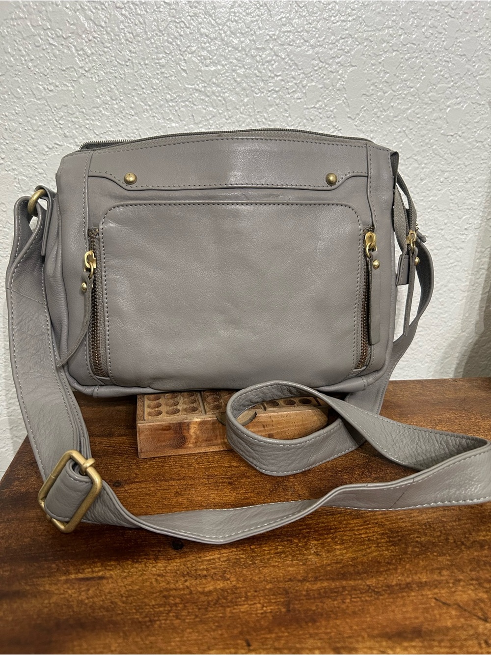 Gray Leather Crossbody Bag - Great American Leatherworka